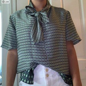 Green and white hexagon blouse